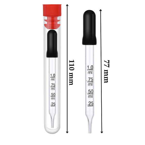 Pipetă din sticlă de 1 ml + Recipient din plastic pentru protectie