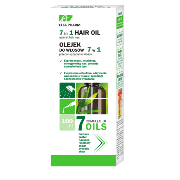 Ulei Stimulator împotriva Căderii Părului 7in1 - Complex 7 Uleiuri Naturale, 100ml, Elfa Pharm / Cu pipetă