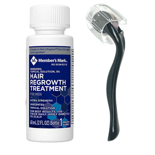 Minoxidil Member's Mark 5%, 1 Luna Aplicare, Dermaroller Cu Capac Protector, Tratament Pentru Barba / Scalp