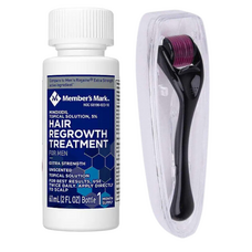 Minoxidil Member's Mark  5%, 1 Luna Aplicare, Dermaroller Cu Carcasa Protectoare, Tratament Pentru Barba / Scalp