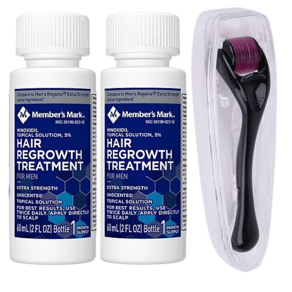 Minoxidil Member's Mark 5%, 2 Luni Aplicare, Dermaroller Cu Carcasa Protectoare, Tratament Pentru Barba / Scalp