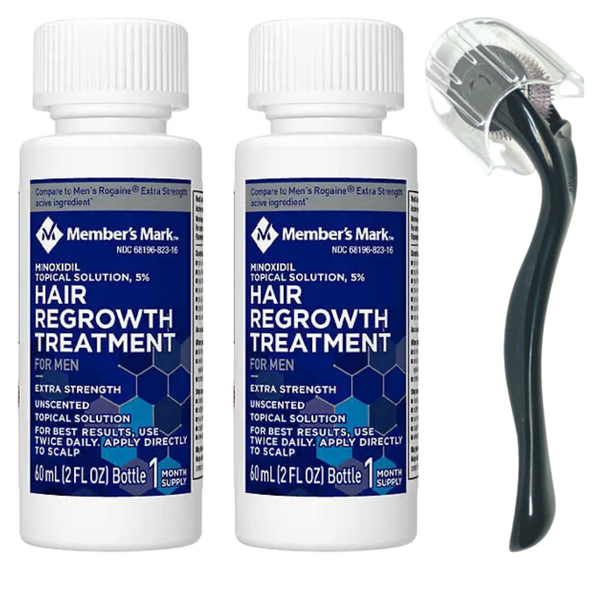 Minoxidil Member's Mark 5%, 2 Luni Aplicare,Dermaroller Cu Capac Protector,Tratament Pentru Barba / Scalp