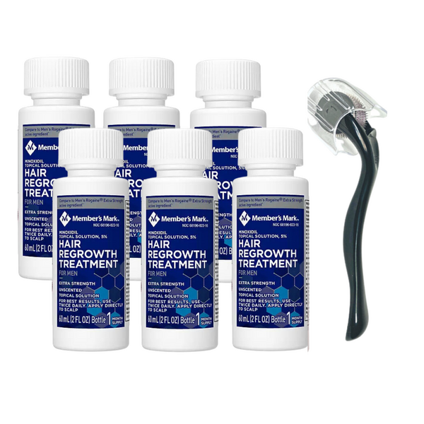 Minoxidil Member's Mark 5%, 6 Luni Aplicare ,Dermaroller Cu Capac Protector,Tratament Pentru Barba / Scalp/ Pipeta Inclusa