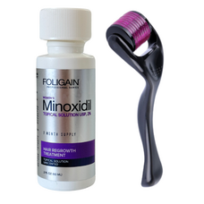 Minoxidil Foligain 2% + Dermaroller, Pentru Femei, 1 Luna Aplicare, Tratament Impotriva Caderii Parului, Pipeta Inclusa