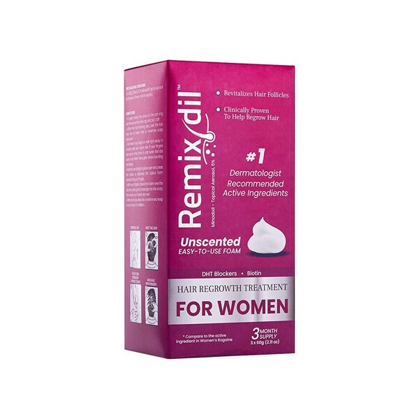 Spuma pentru Cresterea Parului la Femei, Remixidil, Minoxidil 5%, Blocant DHT si Biotina, 1 luna aplicare