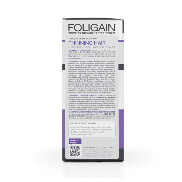 Foligain set tripla actiune, tratament impotriva caderii parului la femei, Sampon 2% Trioxidil, Balsam 2% Trioxidil, Lotiune 10% Trioxidil