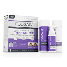 Foligain set tripla actiune, tratament impotriva caderii parului la femei, Sampon 2% Trioxidil, Balsam 2% Trioxidil, Lotiune 10% Trioxidil