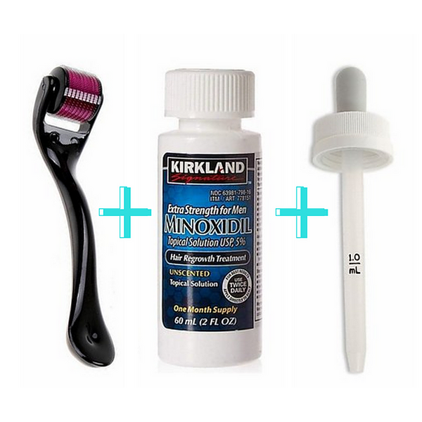 Minoxidil Kirkland 5% + Dermaroller + Pipeta Originala, Tratament Pentru Barba / Scalp