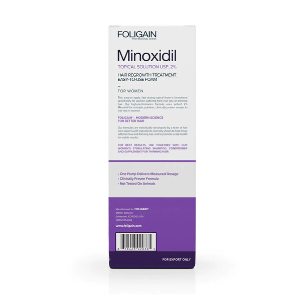 Spuma - Minoxidil Foligain 2%, 3 Luni Aplicare, Now Biotin 5000 mcg, 60 capsule, Tratament Impotriva Caderii Parului La Femei