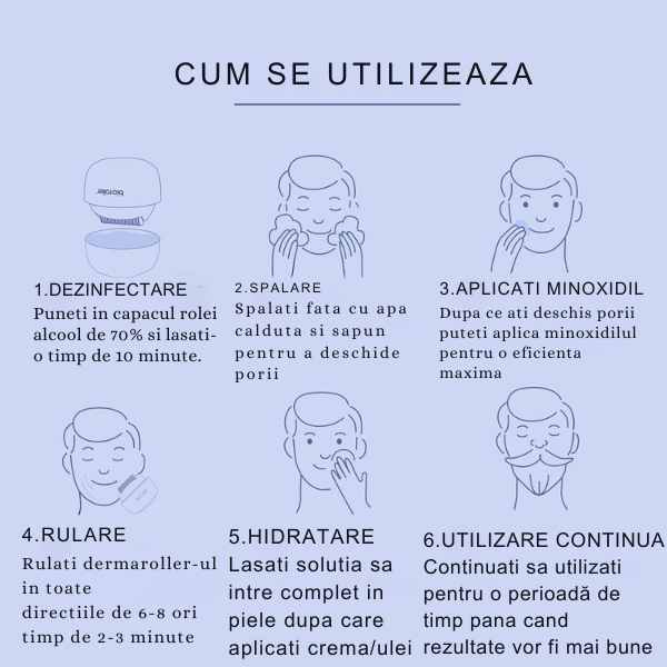BioRoller , 1200 ace din otel inoxidabil, 3 luni utilizare, Tratament Pentru Barba / Scalp