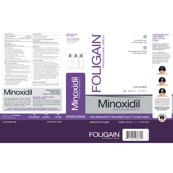 Spuma pentru regenerarea parului FOLIGAIN Minoxidil 2% pentru femei - Tratament pentru 3 luni