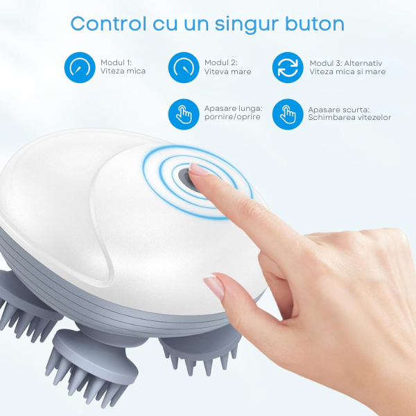 Aparat electric pentru masaj capilar, 4 capete de masaj pentru stimularea cresterii parului, 3 viteze, unisex
