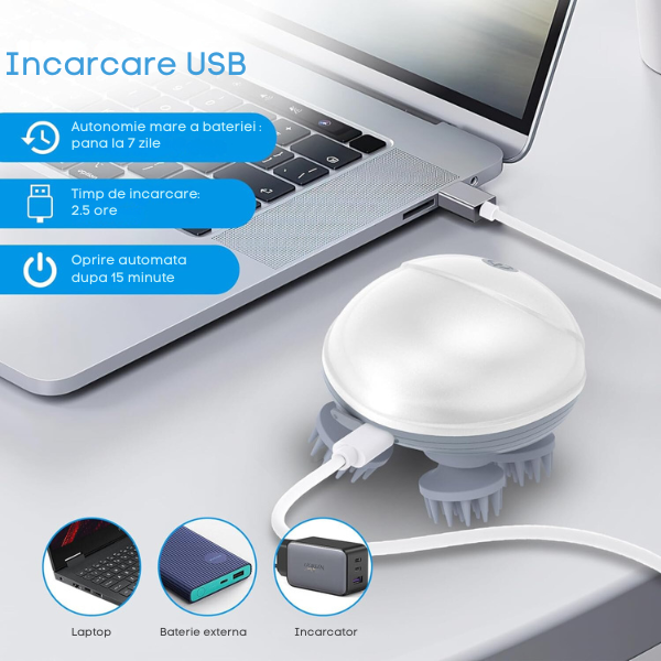 Aparat electric pentru masaj capilar, 4 capete de masaj pentru stimularea cresterii parului, 3 viteze, unisex