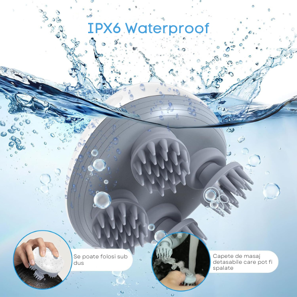 Aparat electric pentru masaj capilar, 4 capete de masaj pentru stimularea cresterii parului, 3 viteze, unisex