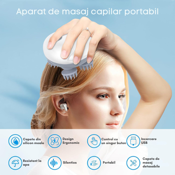 Aparat electric pentru masaj capilar, 4 capete de masaj pentru stimularea cresterii parului, 3 viteze, unisex