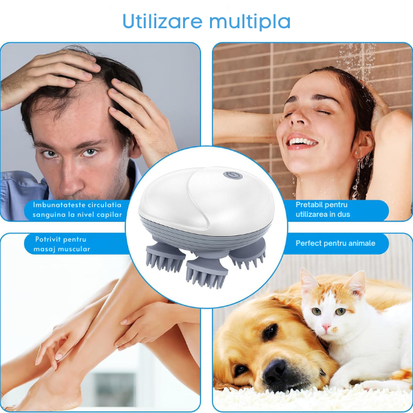Aparat electric pentru masaj capilar, 4 capete de masaj pentru stimularea cresterii parului, 3 viteze, unisex