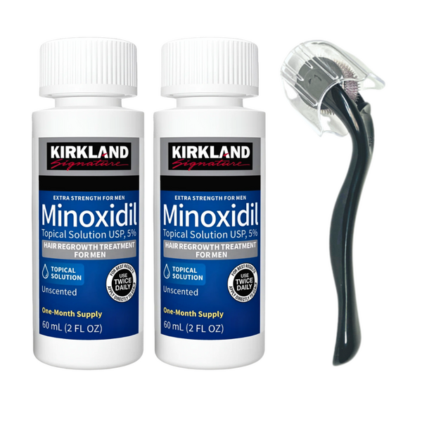 Minoxidil Kirkland 5%, 2 Luni Aplicare, Dermaroller Cu Capac Protector, Tratament Pentru Barba / Scalp