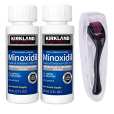 Minoxidil Kirkland 5%, 2 Luni Aplicare, Dermaroller Cu Carcasa Protectoare, Tratament Pentru Barba / Scalp