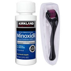 Minoxidil Kirkland 5%, 1 Luna Aplicare, Dermaroller, Tratament Pentru Barba / Scalp