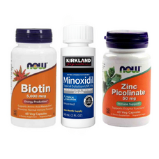 Minoxidil Kirkland 5% + Zinc Picolinate, 50 mg, Now, 60 capsule + Biotin 5000 mcg, 60 capsule,Tratament pentru barba/scalp