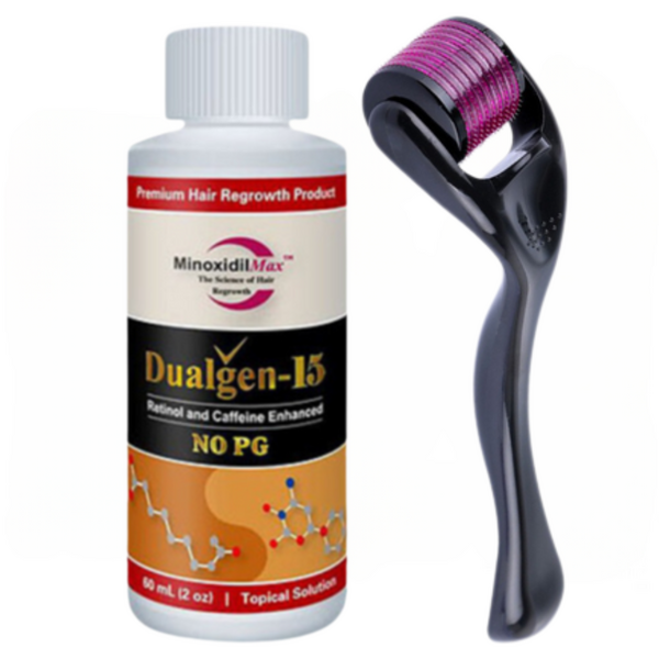 Minoxidil Dualgen 15% fara PG, 1 Luna Aplicare +Dermaroller, Tratament Pentru Barba / Scalp