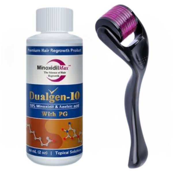 Minoxidil Dualgen 10%, 1 Luna Aplicare +Dermaroller, Tratament Pentru Barba / Scalp