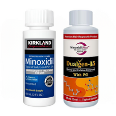 Minoxidil Dualgen 15% Cu PG + Minoxidil Kirkland 5%, 2 luni aplicare, Tratament Pentru Barba / Scalp