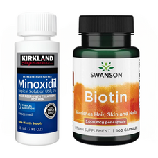 Minoxidil Kirkland 5% + Biotin 5000 mcg, 100 capsule mestecabile, Tratament pentru barba/scalp