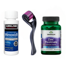 Minoxidil Kirkland 5%, 1 Luna Aplicare +Dermaroller + Zinc Picolinate, 22 mg, Swanson, 60 capsule