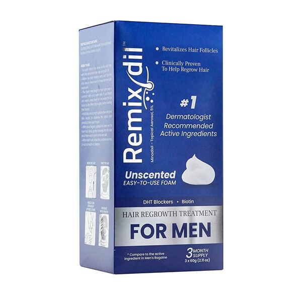 Spuma pentru Cresterea Parului la Barbati, Remixidil, Minoxidil 5%, Blocant DHT si Biotina, 3 luni aplicare