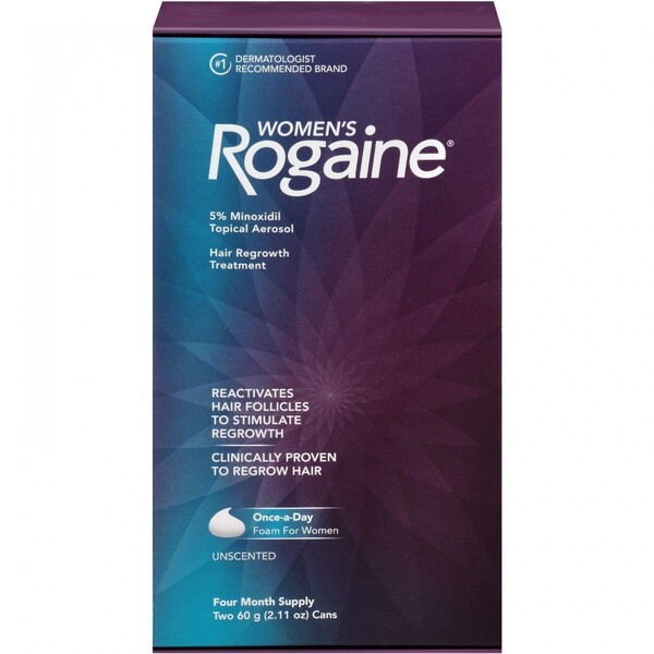 Spuma - Minoxidil Rogaine 5%, Tratament Impotriva Caderii Parului, pentru Femei, 2x 60ml, 4 luni aplicare