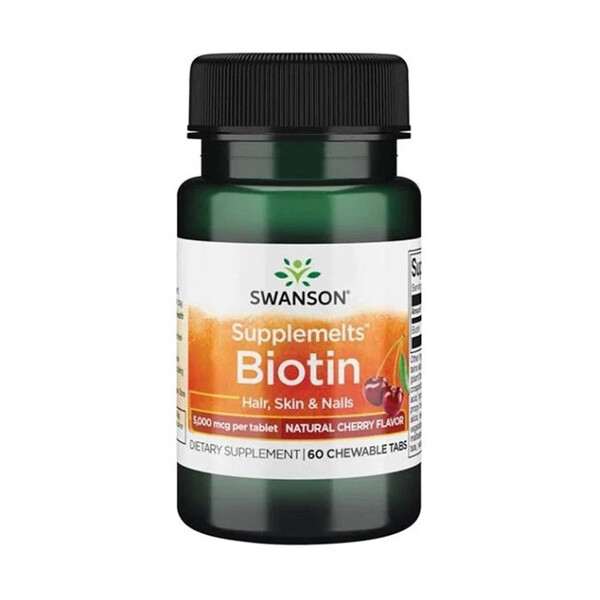 Biotin Swanson, 5000 mcg, 60 capsule mestecabile, 2 luni utilizare, Tratament pentru barba/par
