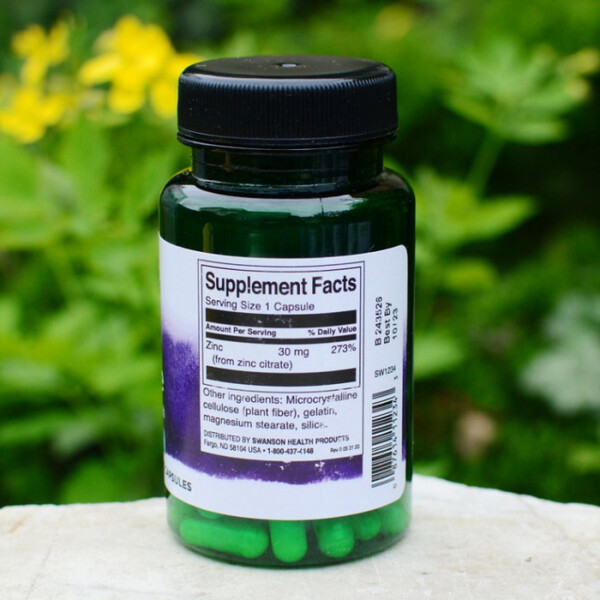 Zinc Citrate, 30mg, Swanson, 60 caps, 2 luni administrare, Tratament pentru barba/scalp