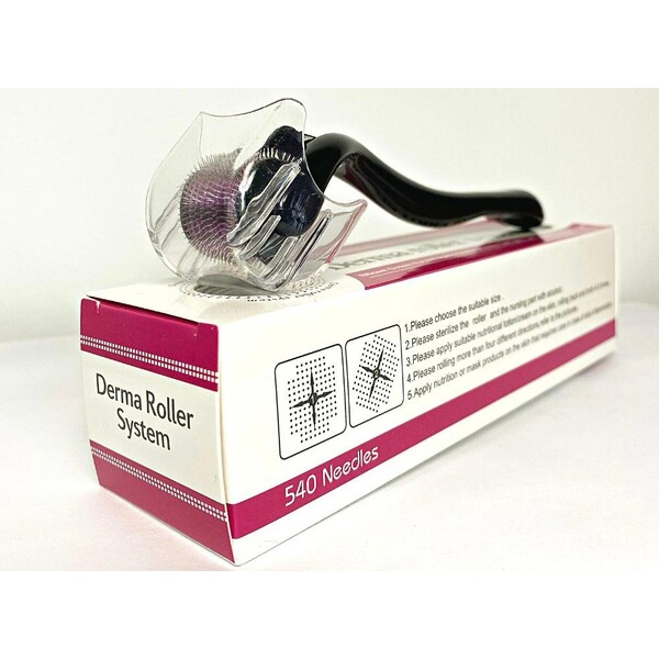 Dermaroller Cu Capac Protector , 540 ace din otel inoxidabil, 3 luni utilizare, Tratament Pentru Barba / Scalp