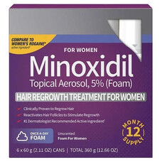 Tratament Anti-Cădere a Părului Kirkland Minoxidil 5% pentru Femei - Spumă Fără Parfum, 12 luni aplicare