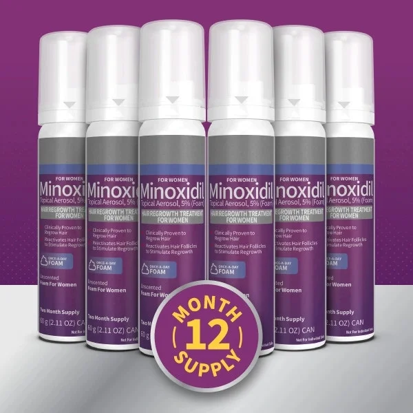 Tratament Anti-Cădere a Părului Kirkland Minoxidil 5% pentru Femei - Spumă Fără Parfum, 12 luni aplicare