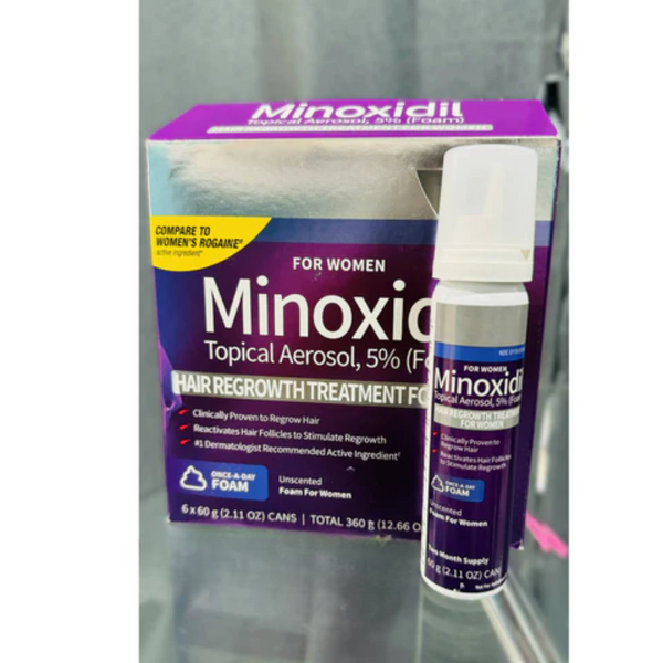 Tratament Anti-Cădere a Părului Kirkland Minoxidil 5% pentru Femei - Spumă Fără Parfum, 12 luni aplicare