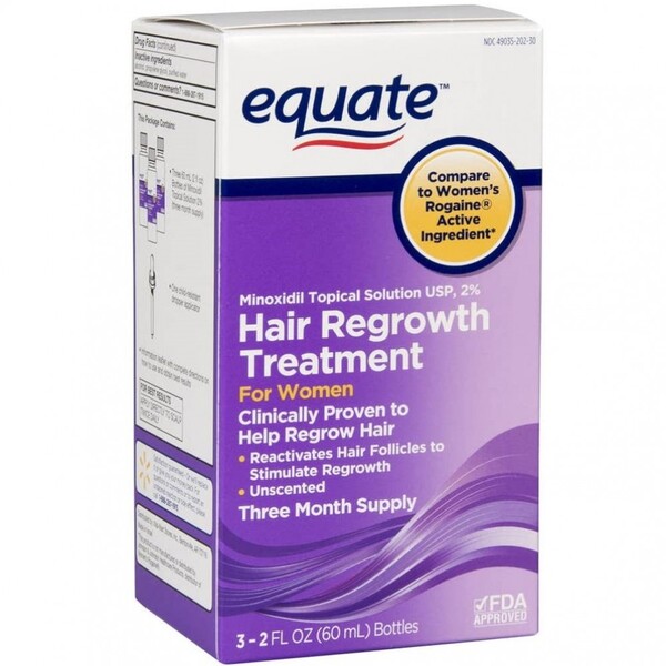 Minoxidil Equate 2%, Pentru Femei, 3 Luni Aplicare, Tratament Impotriva Caderii Parului